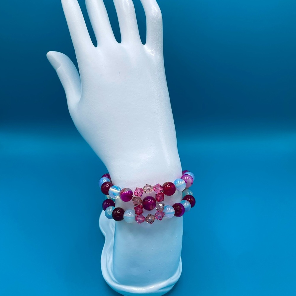 Handmade Harmony Collection Bracelet Fushia Stripe Agate stone